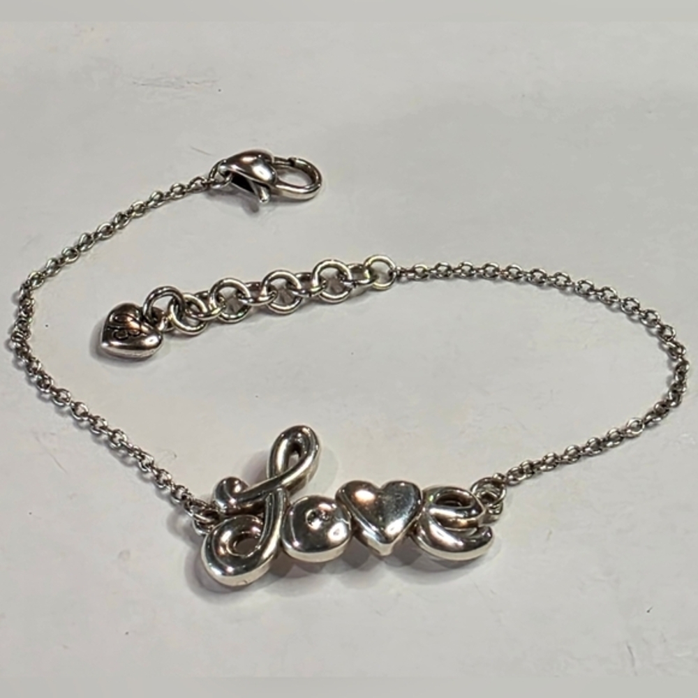 Brighton Silver‎ Plated Script Love Heart Charm Chain Bracelet